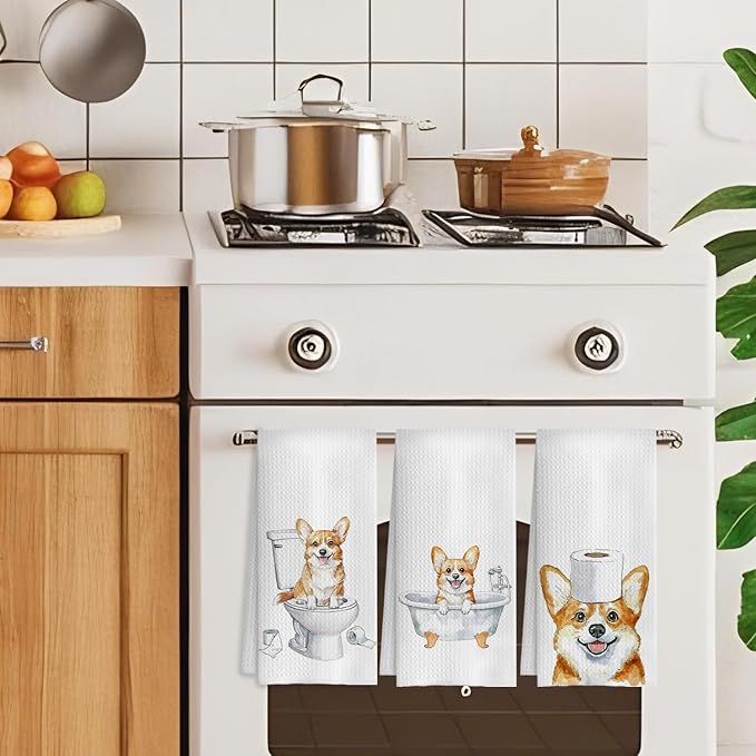 Funny Corgi Bathroom Hand Towels Set of 3, Corgi Decor Hand Towels for Bathroom, Corgi Gifts for Corgi Lovers Kids, Corgi Mom Gifts, Kids Bathroom Decor, Dog Bathroom Decor, 16x24 Inch