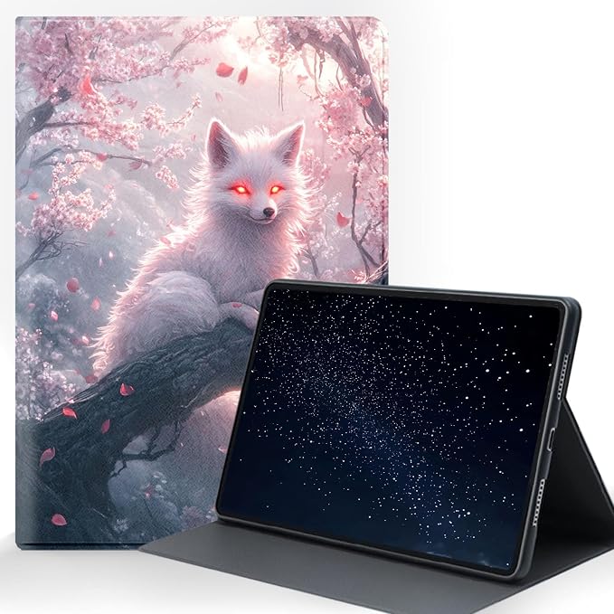for Samsung Galaxy Tab A 8.0 2017 (SM-T380/T385) Tablet Protective Cover with Adjustable Stand and Magnetic Auto Wake/Sleep,White Fox Cherry Blossom