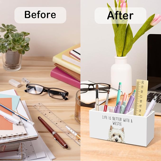 Westie Dog Gifts Pen Pencil Holder for Desk, Funny Westies Dog Gift Office Desk Accessories, Life Is Better with a Westie Pen Holders Organizer for Women Bathroom Decor