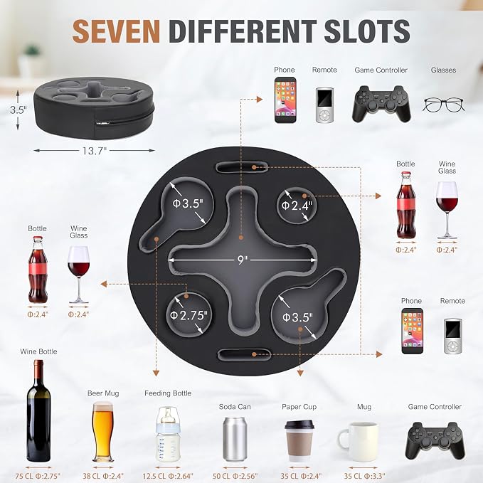 INNO STAGE Couch Cup Holder Pillow | Sofa Caddy Buddy Cupholder Organizer, for Bed Rv Tv Car Man Cave Remote Snacks Drink, Gift for Couch Potato, PU Black