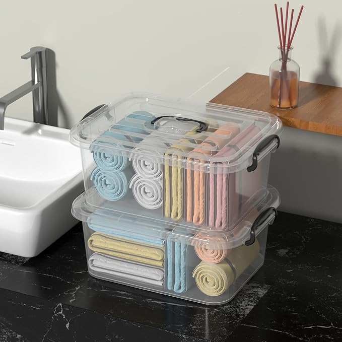 8 Quart Clear Plastic Storage Latching Bin with Handle, 2 Packs | Plastic Organizing Tote Box with Lids