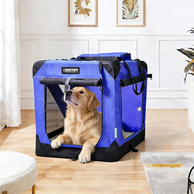 Jespet 3 Door Soft Dog Crates Kennel for Pets, Folding Travel Pet Carrier | 3 Mesh Doors 36'' Dog House, Large Pocket, Easy to Install, Steel Frame, Removable Crate Pad, For Indoor & Outdoor