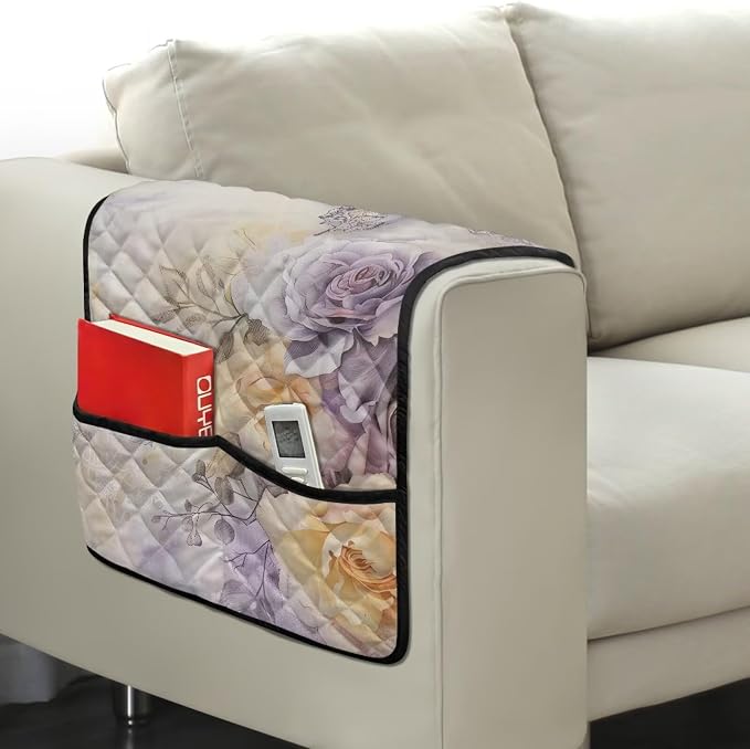 Butterfly Floral Stretch Couch Arm Covers with 2 Pockets Breathable Armrest Covers Chairs Arm Cover Easy to Clean, Scratch-Resistant Sofa Arm Protector Home Furniture Decor Cover