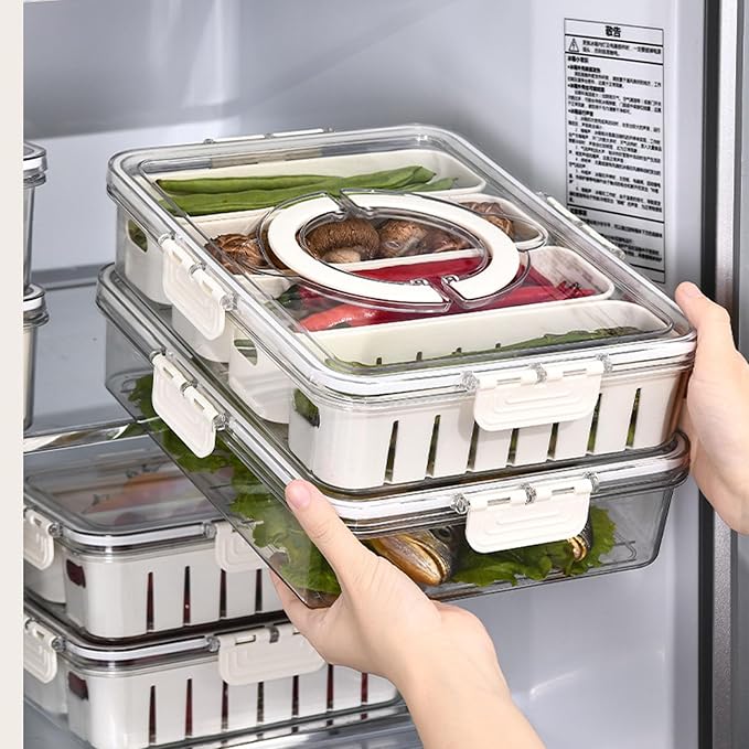 Fruit Storage Container, Highly Sealed PET Refrigerator Organizer Box Portable Vegetables Fruit Containers for Kitchens, Restaurant, Picnic (Outer Box)