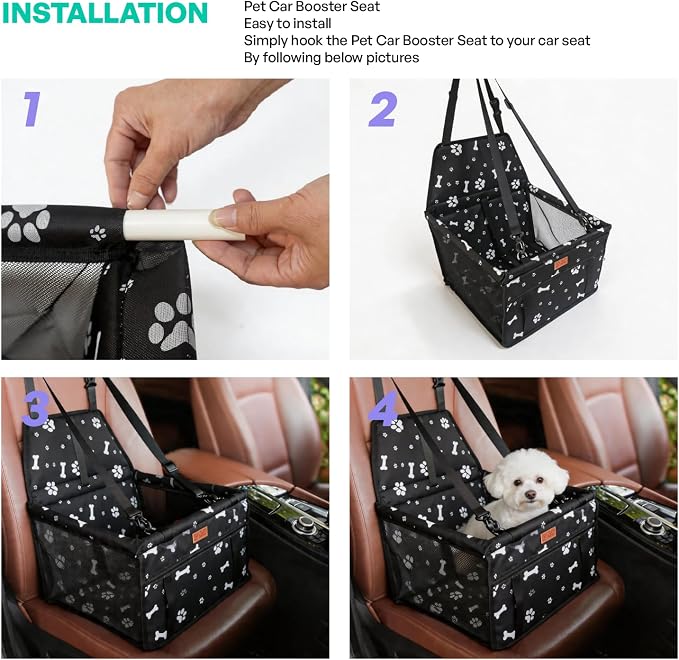 BYGD Pet Dog Booster Seat with Support Rod for Small and Medium Pets | Breathable and Foldable Car Basket, Sturdy Structure, Lightweight Portable Pet Car Seat with Adjustable Safety Straps