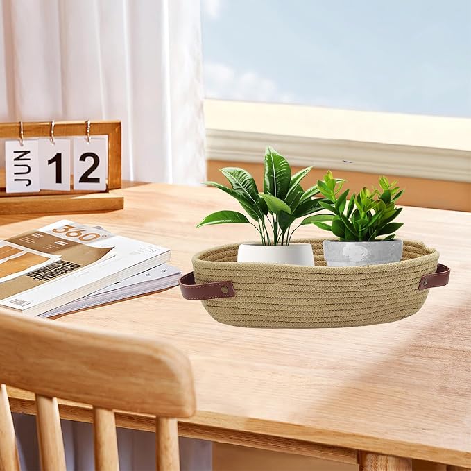 1 Pack Small Woven Storage Basket for Toilet Tank Top, Bathroom Countertop Organizer Basket Cotton Rope Toilet Paper Storage Toilet Paper Decorative Basket 13"x6"x4" (Brown)