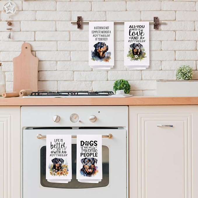 SPBL&L Rottweiler Dog Kitchen Towels Set of 4, Gifts for Women, Decorative Hand Towels for Bathroom, Tea Dish Towels for Kitchen, 16x24 Inches