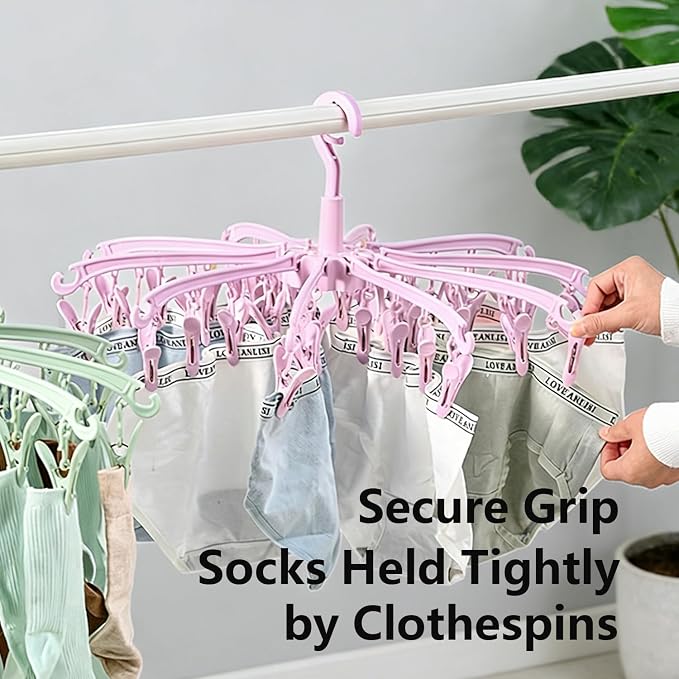 Clothes Sock Drying Hanger with 40 Clips,Foldable Hanging Rack | for Drying Socks Lingerie Baby Clothes Drying Towels Rotatable Sock Drying Rack with 40 Pegs Clips(Blue)