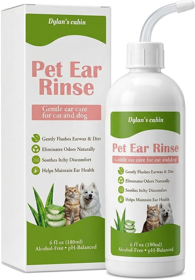 Dylan's cabin Dog Ear Cleaner Wash - pH-Balanced Pet Ear Rinse for Dogs and Cats,Gently Removes Ear Wax, Dirt Odor, Daily Gentle Ear Wash Solution, 6 fl oz
