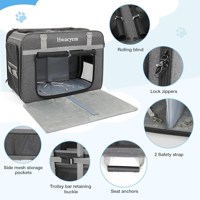 Extra Large Cat Carrier for 2 Cats with Wheels, Rolling Dual-Compartment Cat Car Travel Carrier, Portable Dog Cat Crate for Large Cat for Long Trips, Support up to 40 Lbs, 24" X 15" X 17"