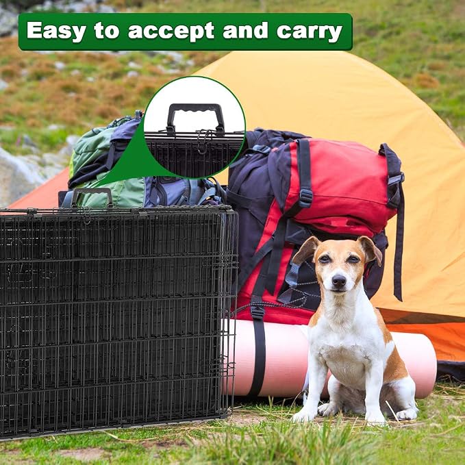BestPet | Dog Crate | 42" | Black | Foldable Metal Kennel with Double Doors | Secure Slide-Bolt Latches, Leakproof Tray | Portable Dog Cage for Large Breeds | for Travel, Indoor & Outdoor Use