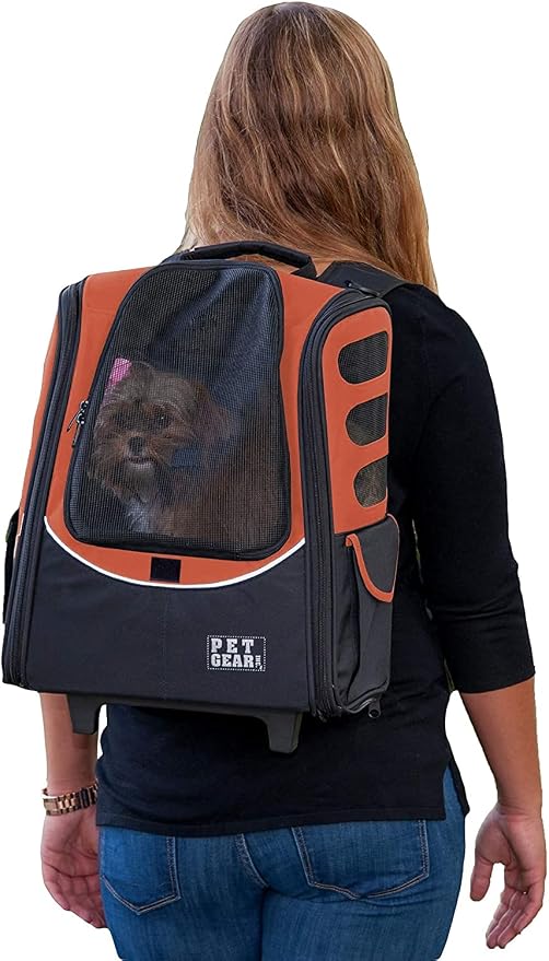 Pet Gear I-GO2 Roller Backpack, Travel Carrier, Car Seat for Cats/Dogs, Mesh Ventilation, Included Tether, Telescoping Handle, Storage Pouch, 2 Models, Available 12 Colors