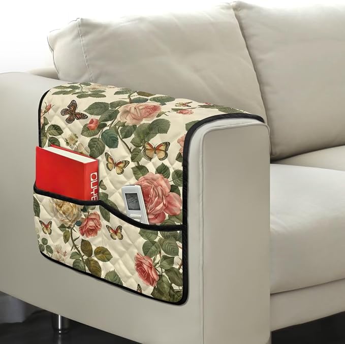 Rose Sofa Armrest Cover Stretch Couch Arm Covers Breathable Armrest Covers for Chairs Arms Protector Keep Home Clean Scratch-Resistant Sofa Arm Cover Protect Armchair Decor