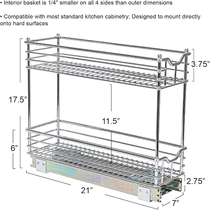 Household Essentials Glidez 2‑Tier Multipurpose Chrome‑Plated Steel Pull‑Out/Slide‑Out Under Cabinet Organizer, Chrome Finish