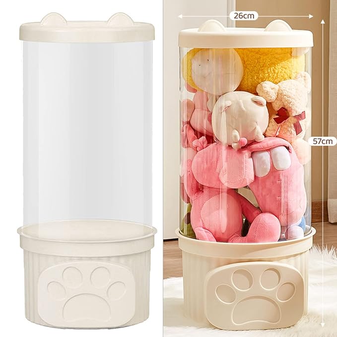 HEEPDD Toy Storage Container, Plush Toy Display Bucket, Large Storage Capacity, Ideal for Home Organization and Kids Container, PET Material, Transparent Household Daily (White)