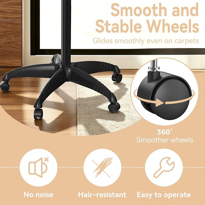 37" Rolling Salon Tray on Wheels Black, Adjustable Height | Aluminum, Tool-Free Assembly, Stable Base, 360 Mobility, For Spa Clinic Tattoo Studio and Home Salon Use