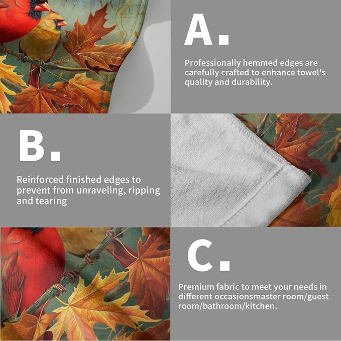 Giwawa Fall Birds Hand Towel Set of 2 Autumn Trees Maple Leaves Orange Towel Rustic Thanksgiving Face Towel Ultra Soft Fast Drying Seasonal Dish Wash Cloth for Hotel Bathroom Gym Home