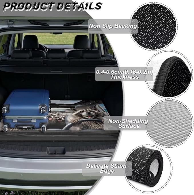 Funny Driving Raccoon Cargo Liners for Cars Funny Animal Trunk Mat Dustproof Rear Trunk Liner Vehicle Interior Accessories, Non Slip, Easy to Install