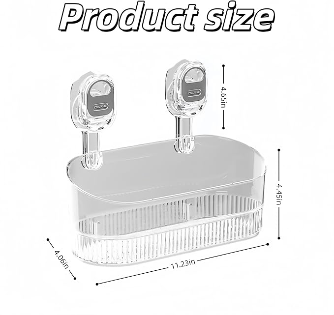No-Drill Wall Mount Storage Box with Wave-Grip Suction Cups | Transparent PET construction.Tool‑free wall caddy,compact storage for cosmetics & toiletries in bathroom