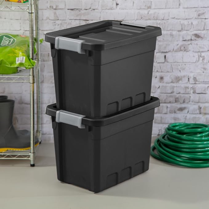 Sterilite Stacker Tote with Latching Lids for Garage, 7.5 Gallon, 24-Pack | Heavy-Duty and Stackable Plastic Boxes and Containers for Home, Desk, Cabinet, Dorm, Basement, or Utility Organization