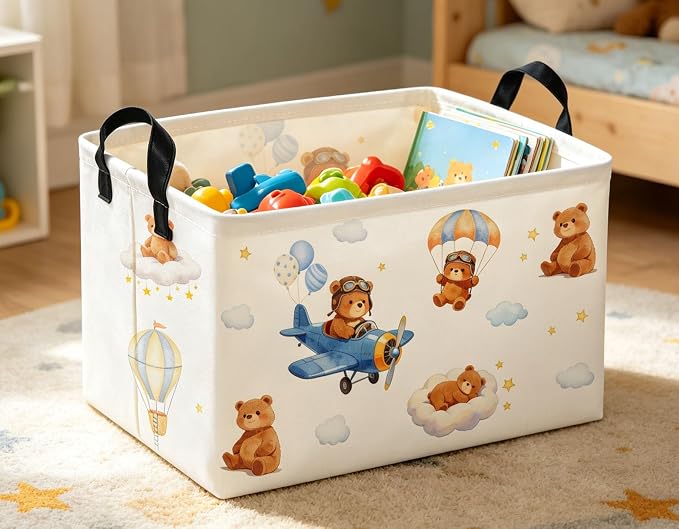 Rectangle Kids Baskets Bear Basket Cute Storage Bin Organizer Boys Box for Room Decor Gift Basket(Bear)