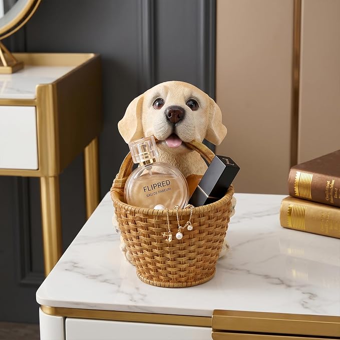Cute Labrador Candy Bowl, Resin Dog Figurine Key Bowl for Entryway Table, Desktop Storage Basket Organizer for Desk, Unique Dog Lover Gift