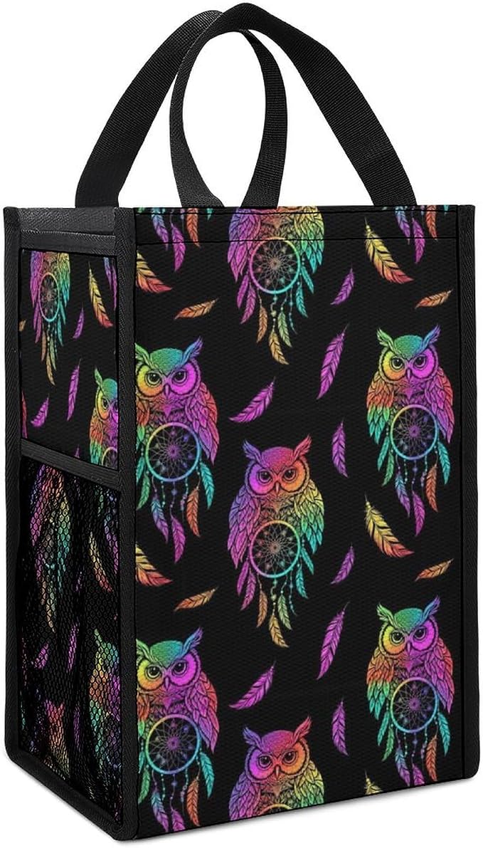 Portable Insulated Lunch Bag, Reusable Thermal Bags Compatible with Owl Rainbow Dream Catcher Cooler Tote Bag with Pocket Food Organizer Lunchbox