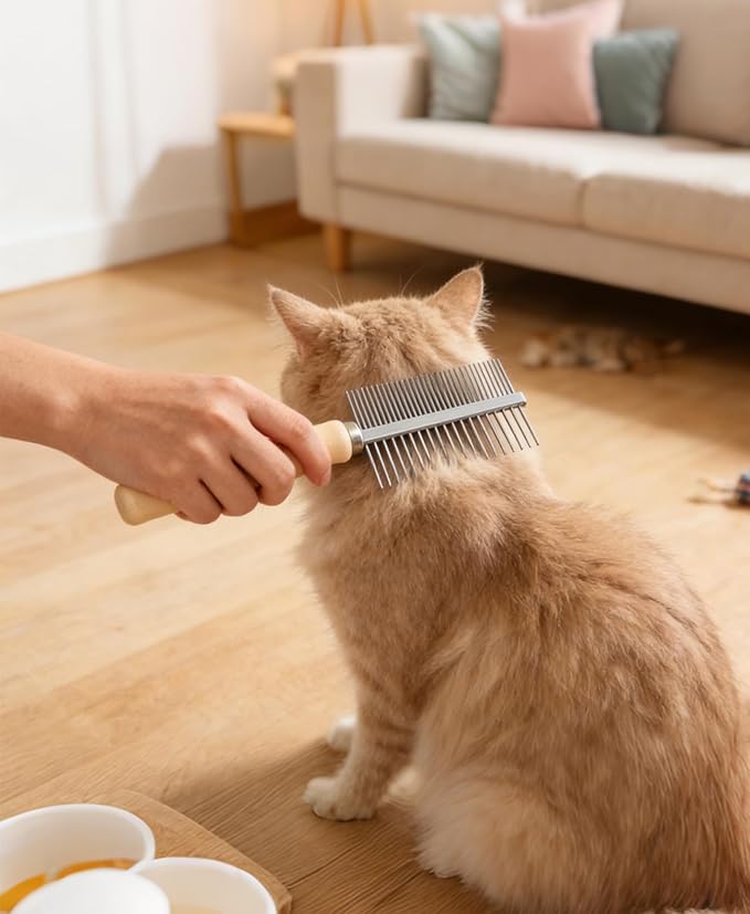 All-in-One Pet Grooming Kit - Long Hair Cat Grooming Kit & Dog Set, Includes Double-Sided Comb, Shedding Comb, 2 Knotting Combs & Massaging Comb