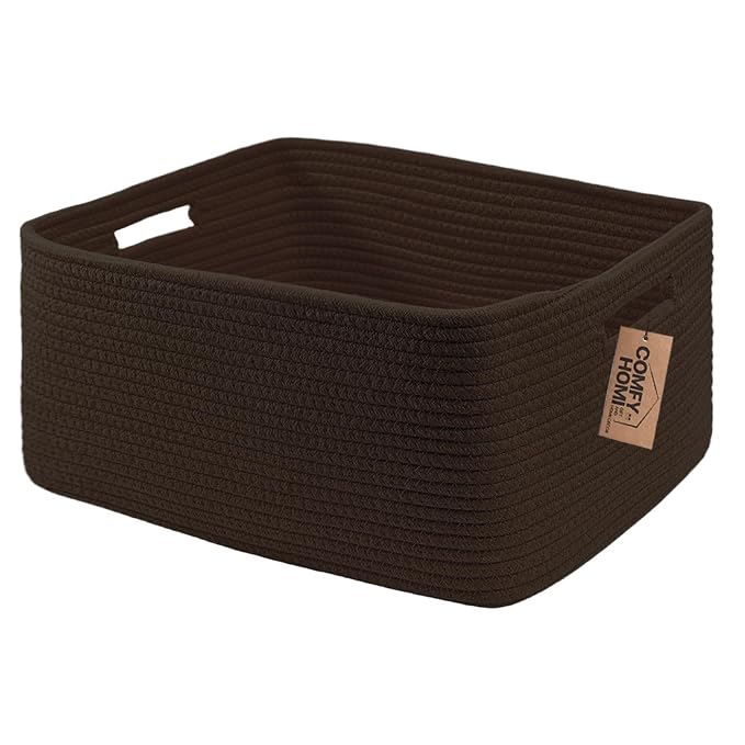 COMFY-HOMI Cotton Rope Woven Basket with Handles for Shelves,Toys,Book, Cloth Storage Baskets Bin for Organizing- 1 PCSToy Decorative Organizer for Living Room, Bathroom 17" x 13" x 7.5"