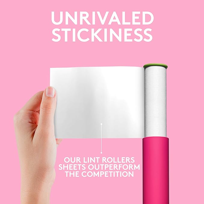 Flint Classic Pink Retractable Mini Lint Roller with 90 Extra Sticky Sheets, Small and Portable Lint Roller, Ideal Pet Hair Remover, Travel Lint Rollers for pet Hair Extra Sticky