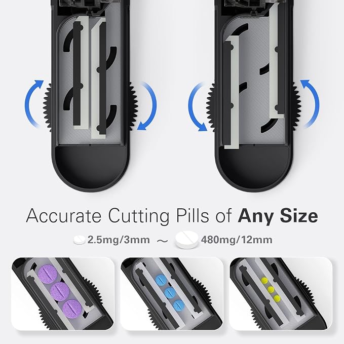 ONE PIX Pill Cutter Splitter for Small and Tiny Pills, Multiple Pill Splitter with Centering Device & Hidden Blade, Adjustable Tablet Cutter for Large Pills, Seniors, Pets, Grey