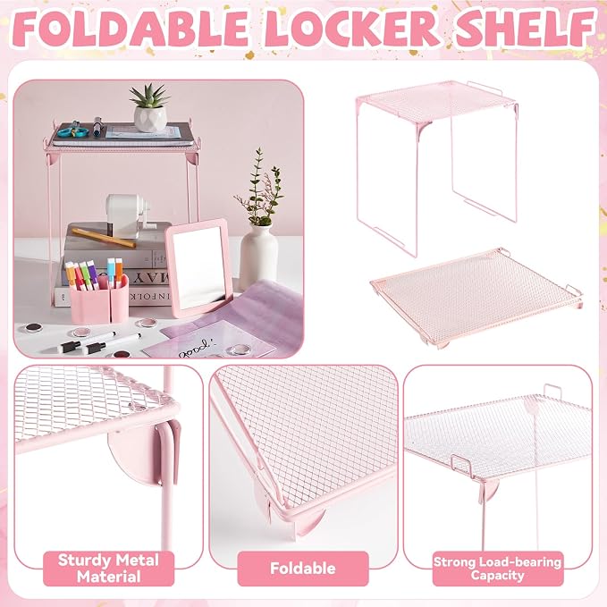 13 Pcs School Lockers Magnetic Decor Locker Accessories Kit with Magnetic Pink Marble Print Whiteboard Locker Shelf Mirror Pen Holder Buckle Sheet Organizer Decoration Essential Back to School Supply