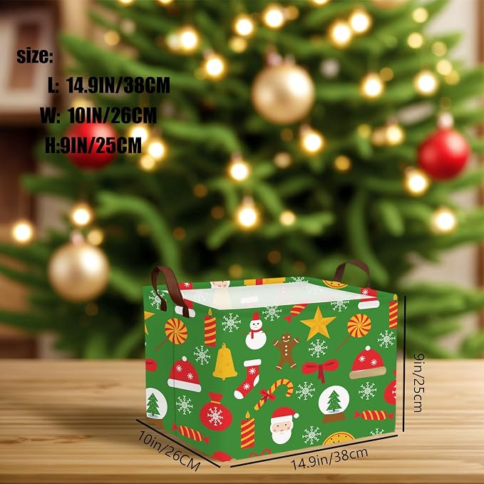 Empty Large Christmas Basket for Gifts Women Collapsible Storage Bin Kids Toy Box Holiday Décor (Snowflake Green)