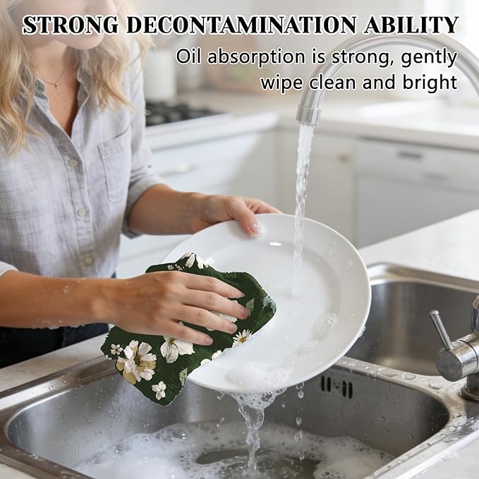 Plant Kitchen Towels Set of 2 - Spring Kitchen Towels fo Drying, Absorbent Microfiber Dish Towel 17x26 Inch, Plant Lover Gifts for Women, Plants Mom Gifts, Decorative Kitchen Towel