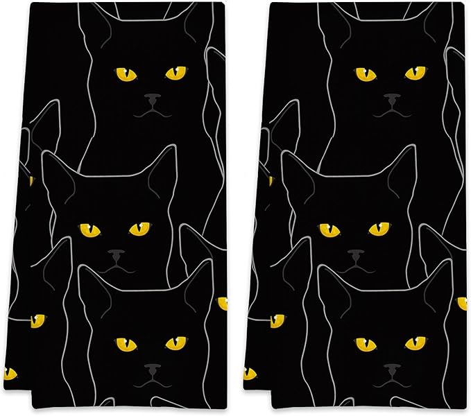 Black Cat Cute Cats Hand Towels,Set of 2 Absorbent Bath Towel Kitchen Dish Towel Home Gym Hotel Bathroom Decor,16x24 Inches