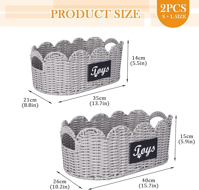 Geyecete dog toy wicker storage basket Set Of 2 pet supplies wicker basket rope scalloped edge shelves baskets set scallop wicker box Hand Woven