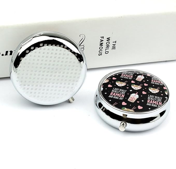 Round Pill Dispenser, I Just Really Like Ramen Mini Organizer Case, Metal Travel Holder for Medicine, Purse Pocket Container for Vacation Trips
