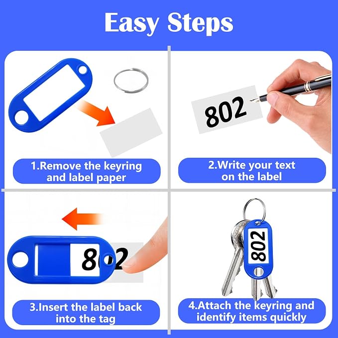 12 Pcs Plastic Key Tags with Labels and Ring Window, Single Color for Luggage, Pet ID, USB Drive (1 Color)