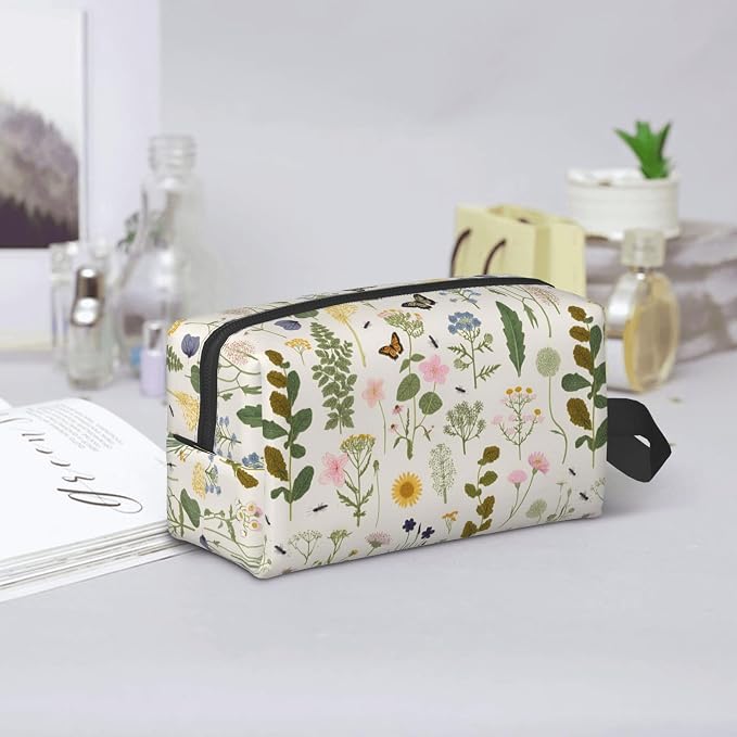 Vintage Botanical Insect Makeup Bag - Durable 600D Oxford Fabric Travel Cosmetic Bag, Shockproof Foam Padded Toiletry Organizer for Gym & Daily Use 10x6.2x4.9 Inch