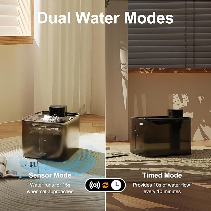 NPET Wireless Cat Water Fountain, 4L/1Gallon Battery Operated Pet Fountain with Smart Motion Sensor, 4000mAh Rechargeable Battery & Quiet Pump, Automatic Cordless Water Dispenser for Cats, Dogs,Pets