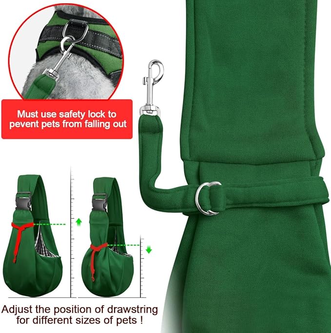 Tomkas Small Dog Cat Sling Carrier Puppy Purse Travel Wrap Soft Crossbody Pet Bag (Emerald Green, M - Zip Pocket & Adjust Strap)