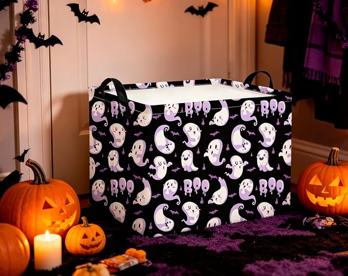 CLOCOR Rectangular Storage Basket,Waterproof Books Box with Handles,Gift Basket(UU Ghost Halloween)