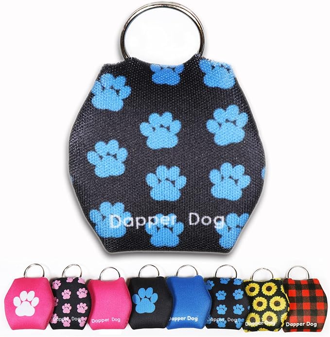 Dapper Dog - Dog Tag Silencer with Tag Ring (Black with Dark Blue Paw Prints)
