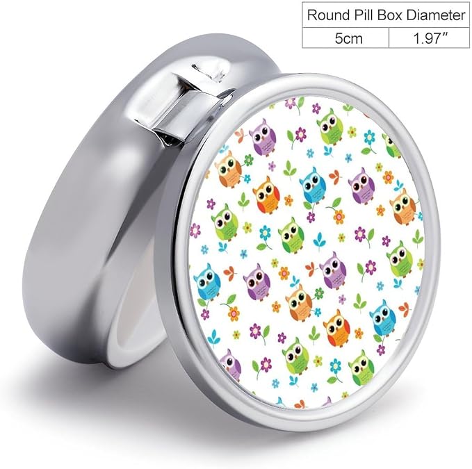 Travel Pill Case, Floral Owl Round Waterproof Organizer, Small Holder for Fish Oil, Portable Pill Box Purse Use for Daily Walks