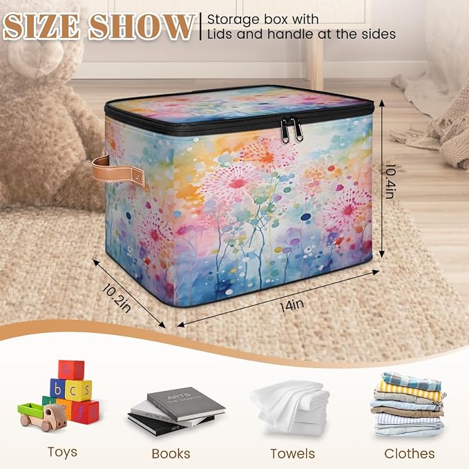 Pardick Storage Bin Watercolor Abstract Trees Storage Baskets with Zipper Lid & Handle Foldable Closet Shelf Cloth Organizer Basket Cube Bins Clothes Organizer for Nursery, Bedroom