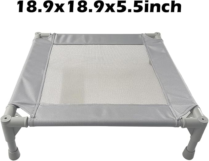 Pozico Elevated Pet Bed with Breathable Mesh for Small Cat and Dog, Raised Cooling Pet Cot for Puppy and Kitty, 18.9x18.9 inch (Gray Bed)
