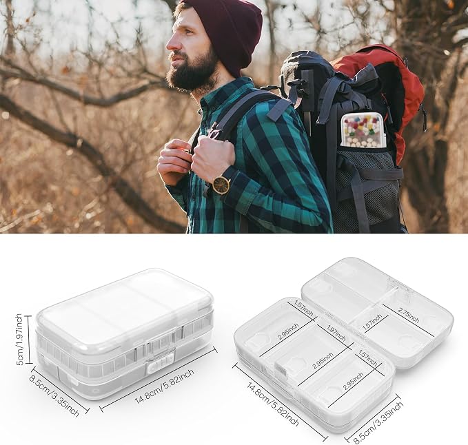 FYY Travel Pill Organizer, Large Weekly Medicine Pill Organizer-Clear | Airtight Moistureproof Medicine Case, Easy to Use, 8 Compartment Pill Box for Vitamins, Fish Oil, Supplements, Mini First Aid