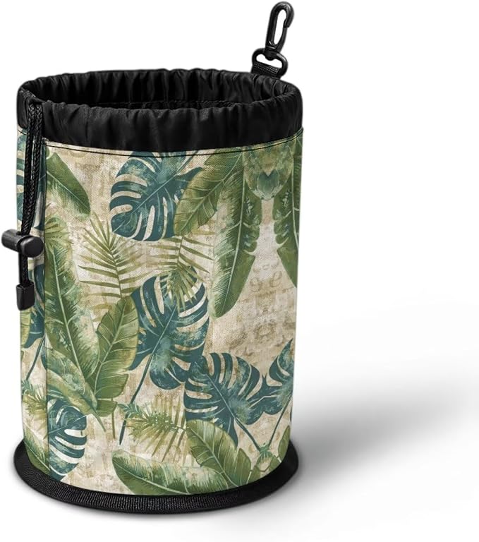 Tropical Leaf Clothespin Holder Bag, Drawstring Closure Laundry Accessory Organizer, Portable Peg Storage Pouch for Drying Rack, Perfect for Home, Camping & Travel