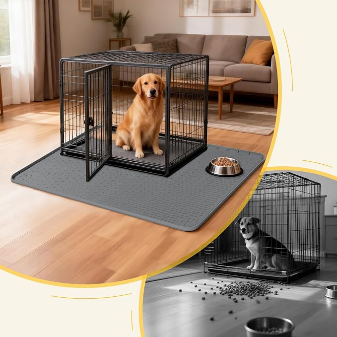 Silicone Dog Crate Mat 40"x 40" Under Dog Crate Kennel Pad Mat, Dark Grey | Extra Large Dog Cage Mat, Non-Slip Waterproof Dog Playpen Mat, Reusable Washable Dog Mat for Crate, Protect Floors