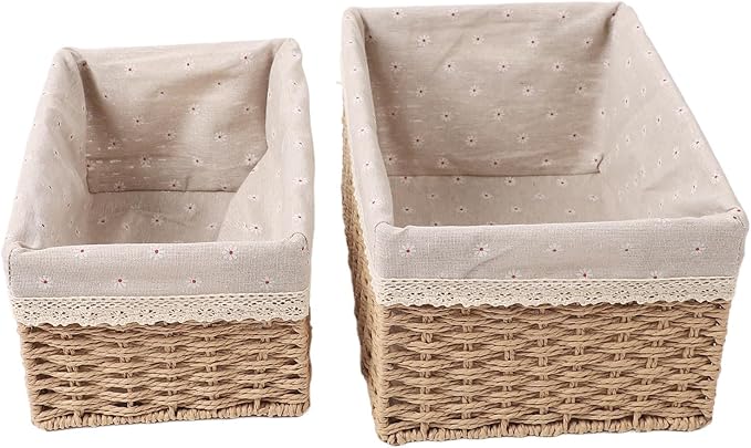 Tissting 4-Piece Woven Straw Baskets Set, Multiple Sizes - Versatile Storage Organizers for Bedroom, Bathroom, Office, Laundry, with Handles for Easy Carrying